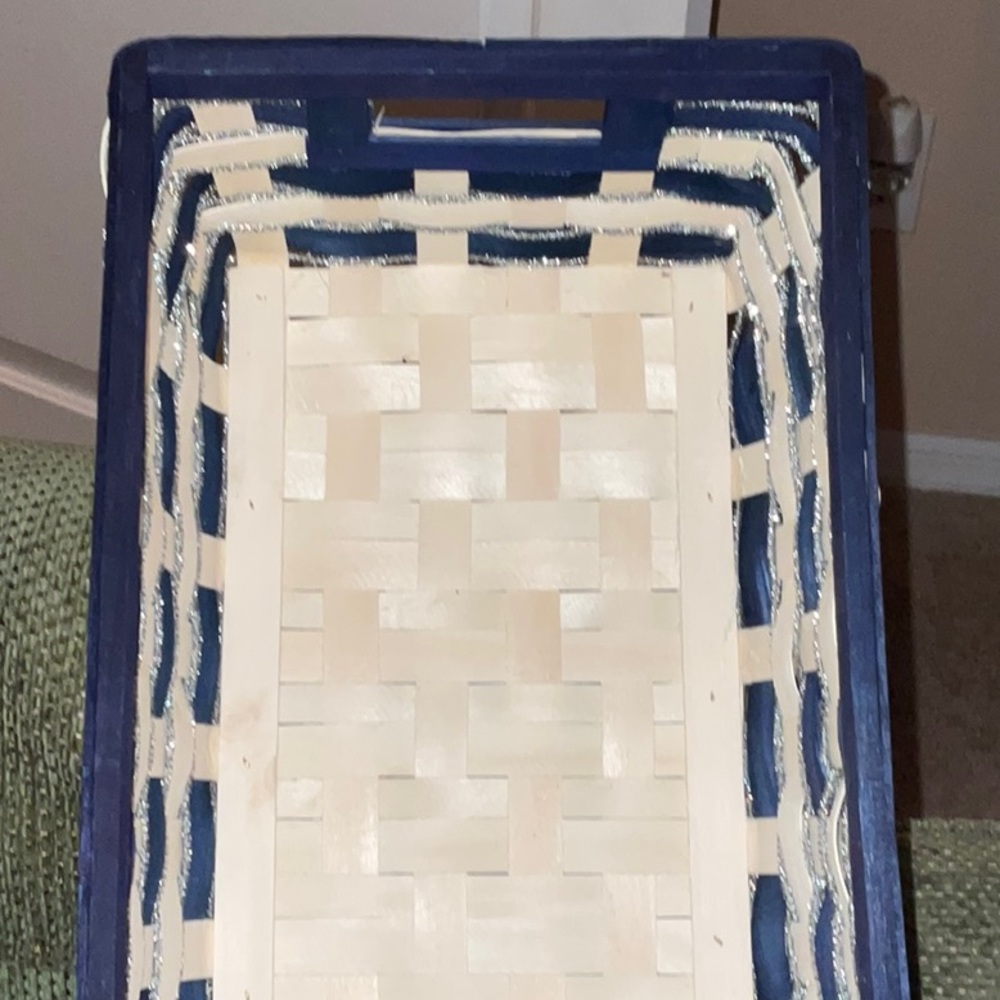 Holiday SEASONS GREETINGS Blue, Ivory, Silver Rectangular Wicker Basket handles - Picture 7 of 11